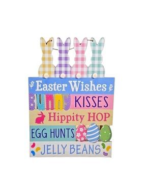Hand Crafted Hand painted Easter Wall Decor Playwood bunny pastel tones rustic